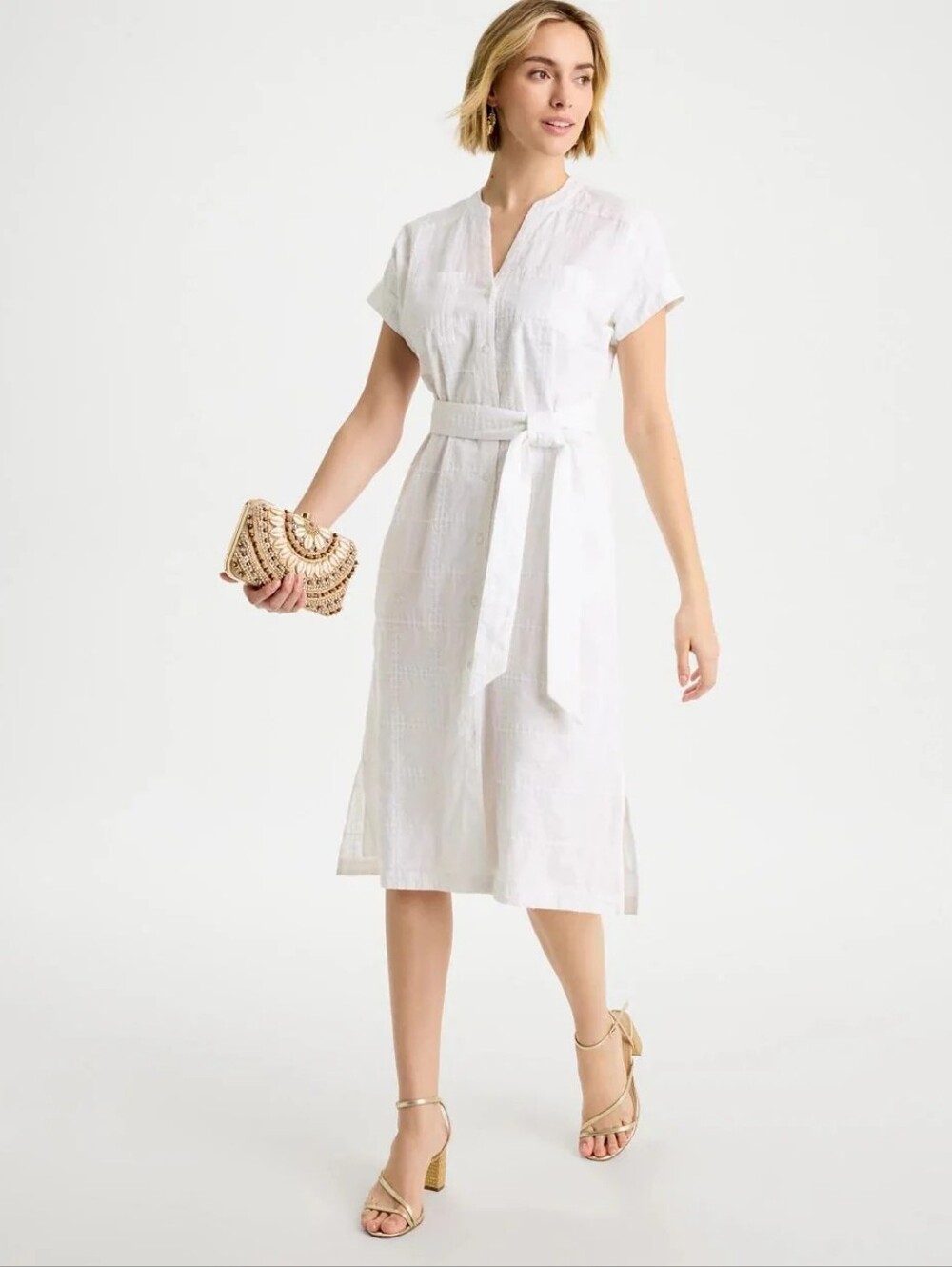 Chico’s Embroidered Cotton Midi Shirtdress Alabaster White Size 0.5 US 6 NWT